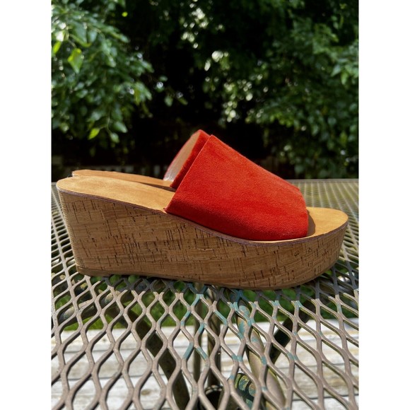 Caslon Terracotta Orange Suede Leather Cork Wedge Slide Sz 9 - Picture 13 of 13